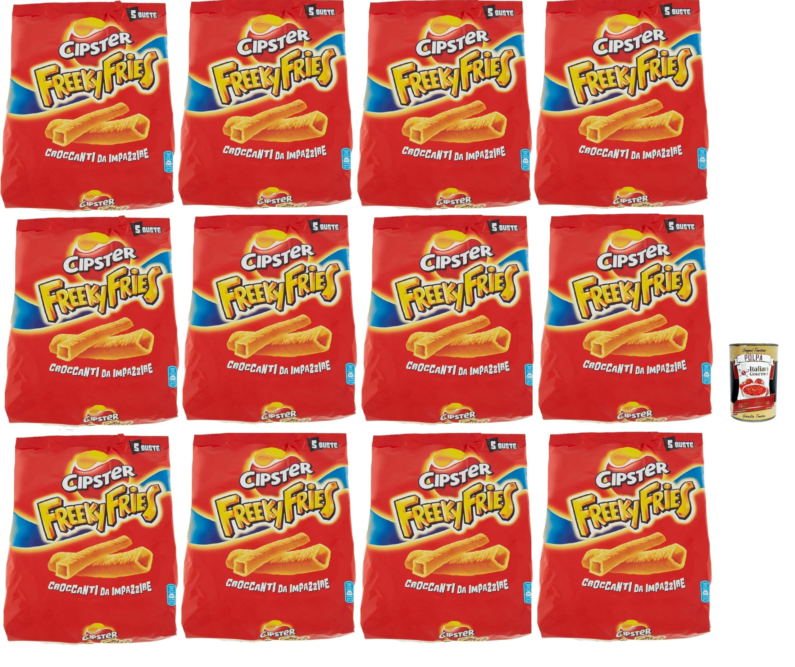 Italian Gourmet Freeky Fries Chips di Patate Kartoffelsnack Form 12 x 125g | Sfiziosi e croccanti; salziger Genuss für Aperitivo, Party, Filmabend und, Gesamtnettogewicht 1,5 kg + Kostenlos Polpa 400g