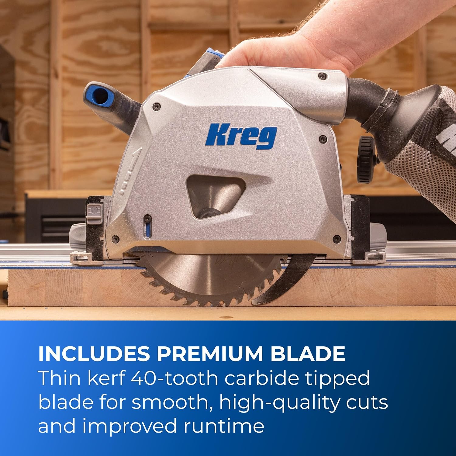Kreg 20V Ionic Drive 6 1/2" Plunge Cut Track Saw Kit - With 20V Blue Ion Charger & Blue Ion 4Ah Battery Pack - Can Be Paired with 62" Guide Track - Saw Cutting System - KPTBPS100A
