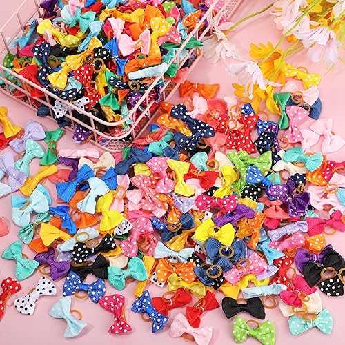 Miniatura 7 de Crowye 400 lazos para perros para aseo de perros, bonitos lazos para el pelo de perro con bandas de goma, cinta con banda de goma, lazo para el pelo