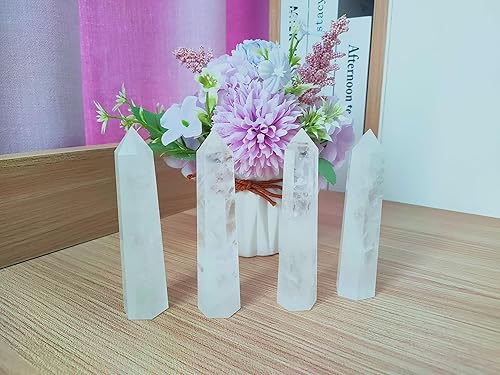 Miniatura 7 de Cuarzo transparente grande de 4 pulgadas, piedra de sangre de dragón, cuarzo rosa, varita de cristal curativo de obsidiana negra, torre de cristal