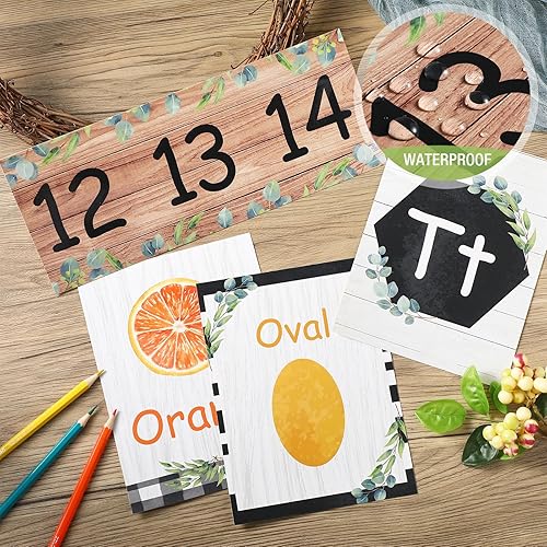 Miniatura 4 de Yeaqee Juego de 55 tablones de anuncios del alfabeto y números, tarjetas educativas de eucalipto, tarjetas de tablero de anuncios educativas de