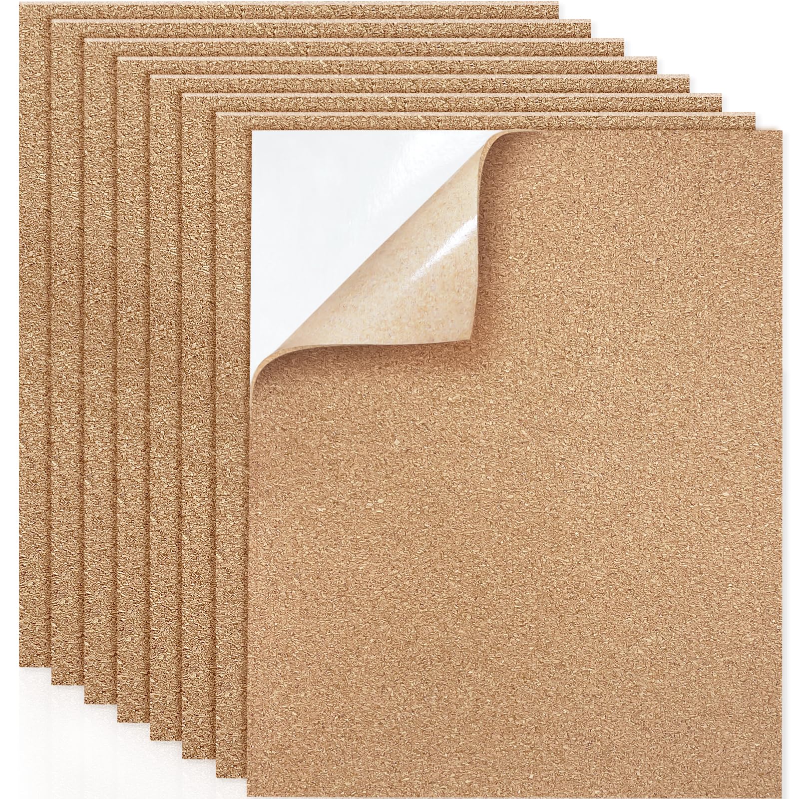 8PCS Self Adhesive Cork Tiles, Cork Boards for Walls, Thick Corks Sheet Mat for Wall Decoration, Room Decor, Party and DIY Crafts (2mm)