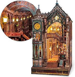 FUNPOLA Magic Library Book Nook Kit – LED 3D Wood Puzzle with Infinity M...