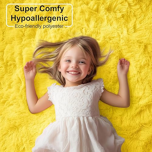 Miniatura 3 de PAGISOFE - Alfombras redondas de 5 pies, alfombras esponjosas amarillas para dormitorio de niñas, alfombra linda para habitación de niñas, alfombra