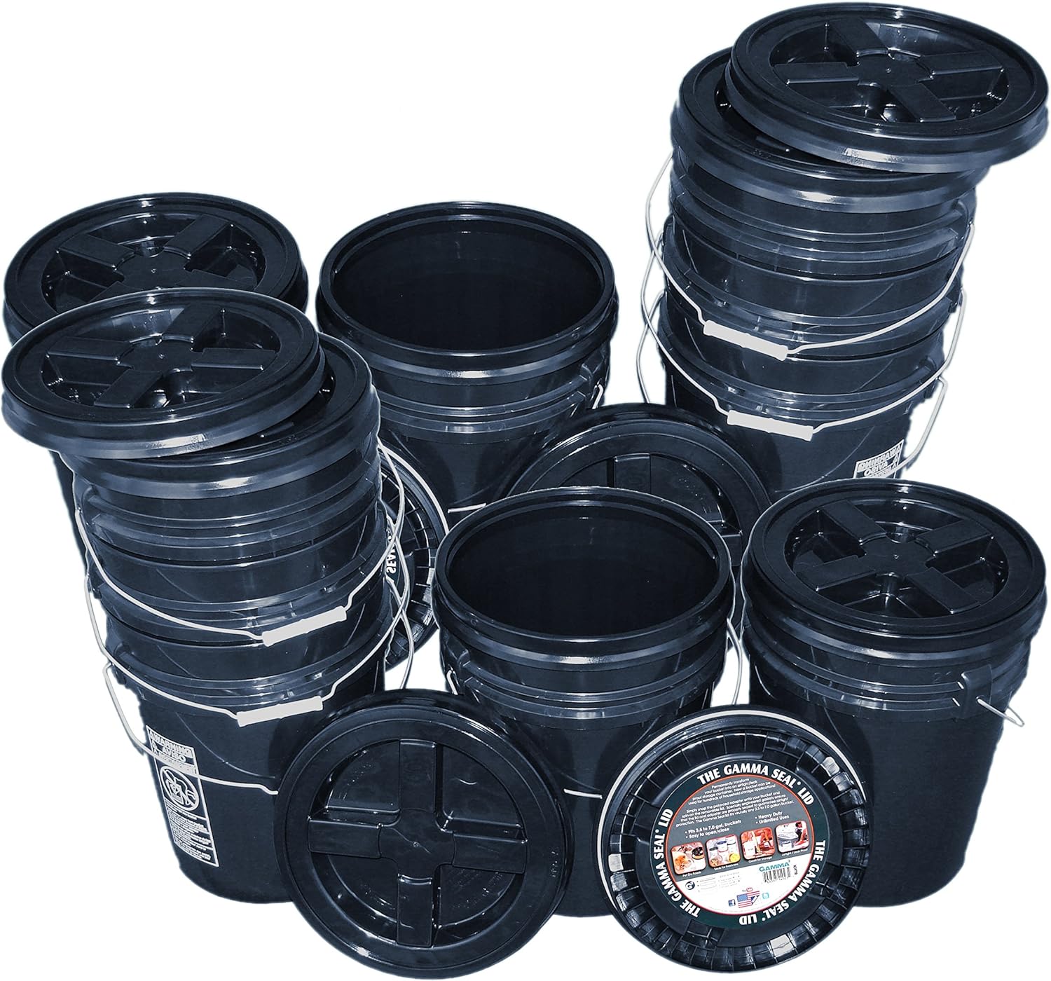 Bucket Kit, Ten Black 5 Gallon Buckets with Black Gamma