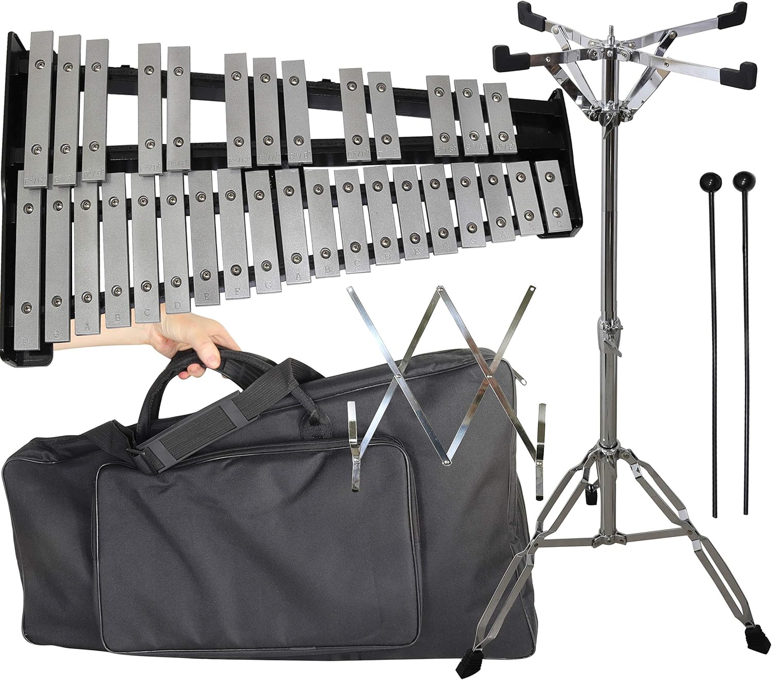 32 keys Glockenspiel Professional xylophone with Stand, Bag, Note Holder, Rubber Mallets : Musical Instruments