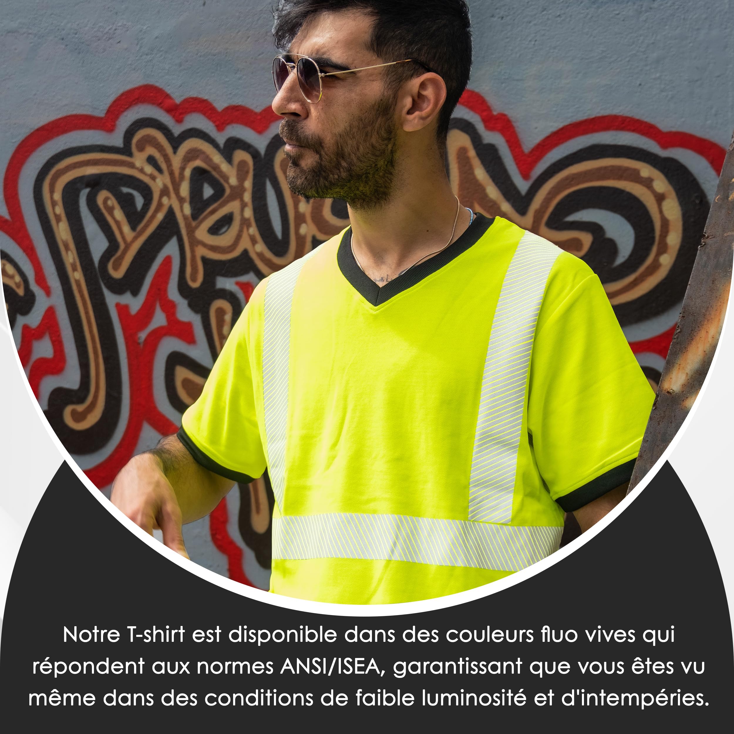 Chemise d'avertissement réfléchissante - Chemise Haute visibilité - T-Shirt de sécurité - Chemise de Travail - Chemise Haute visibilité pour Hommes - T-Shirt de Travail - Jaune/Noir - L
