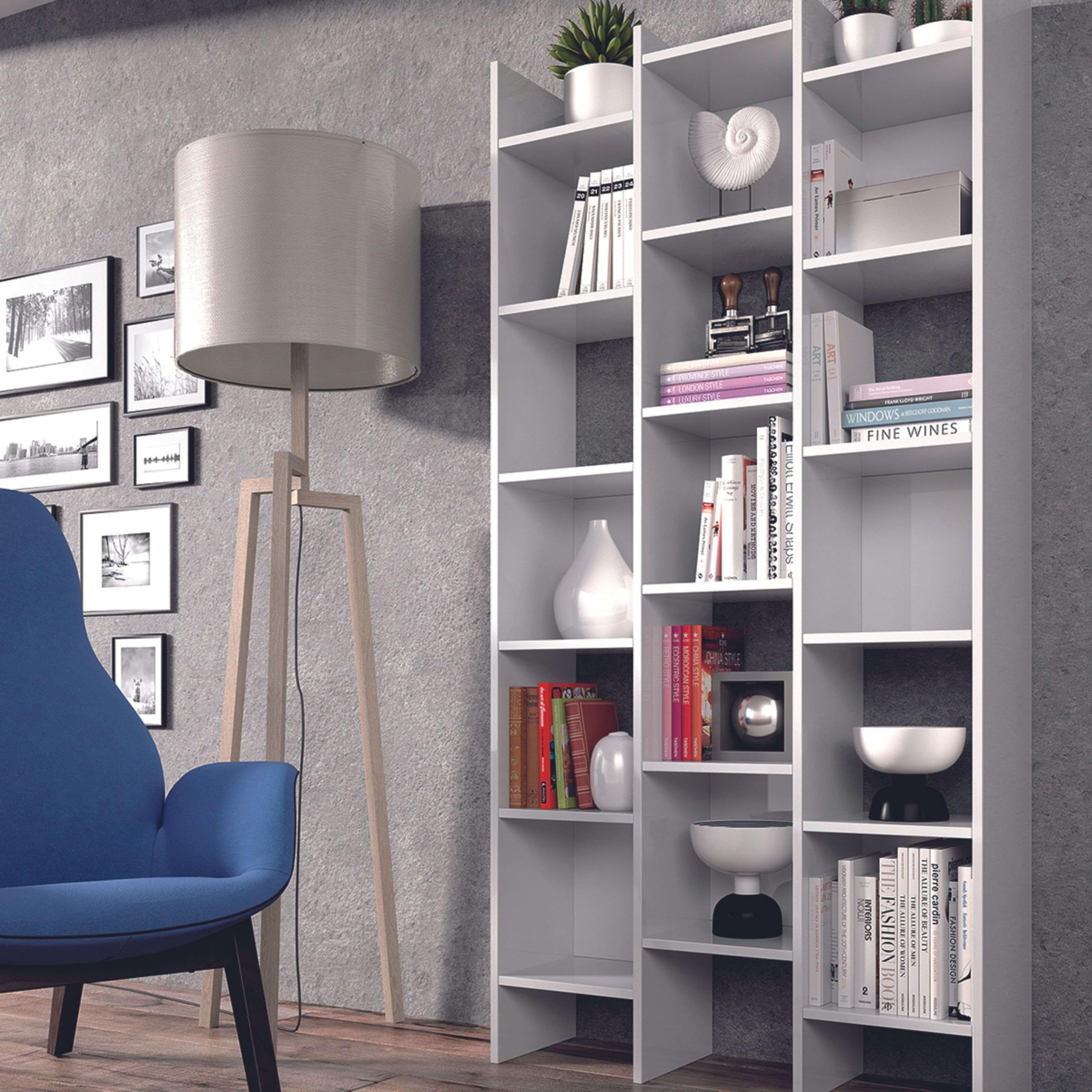 Habitdesign Estantería Librería, Estanteria Despacho, Comedor o Salon, Modelo Italian, Acabado en Blanco Artik, Medidas: 192 cm (Alto) x 96 cm (Ancho) x 25 cm (Fondo)