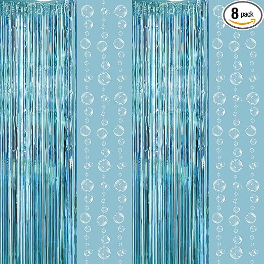 Decor365 Under The Sea Party Decorations Bubble Garland Backdrop Mermaid Streamer Ocean Theme Foil Fringe Curtain Beach Baby Shower Spongebob Birthday Decor Pool Party Supplies