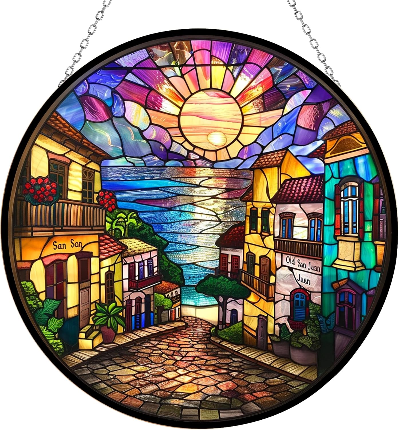 365CUSGIFTS Puerto Rico Stained Glass Suncatcher Window