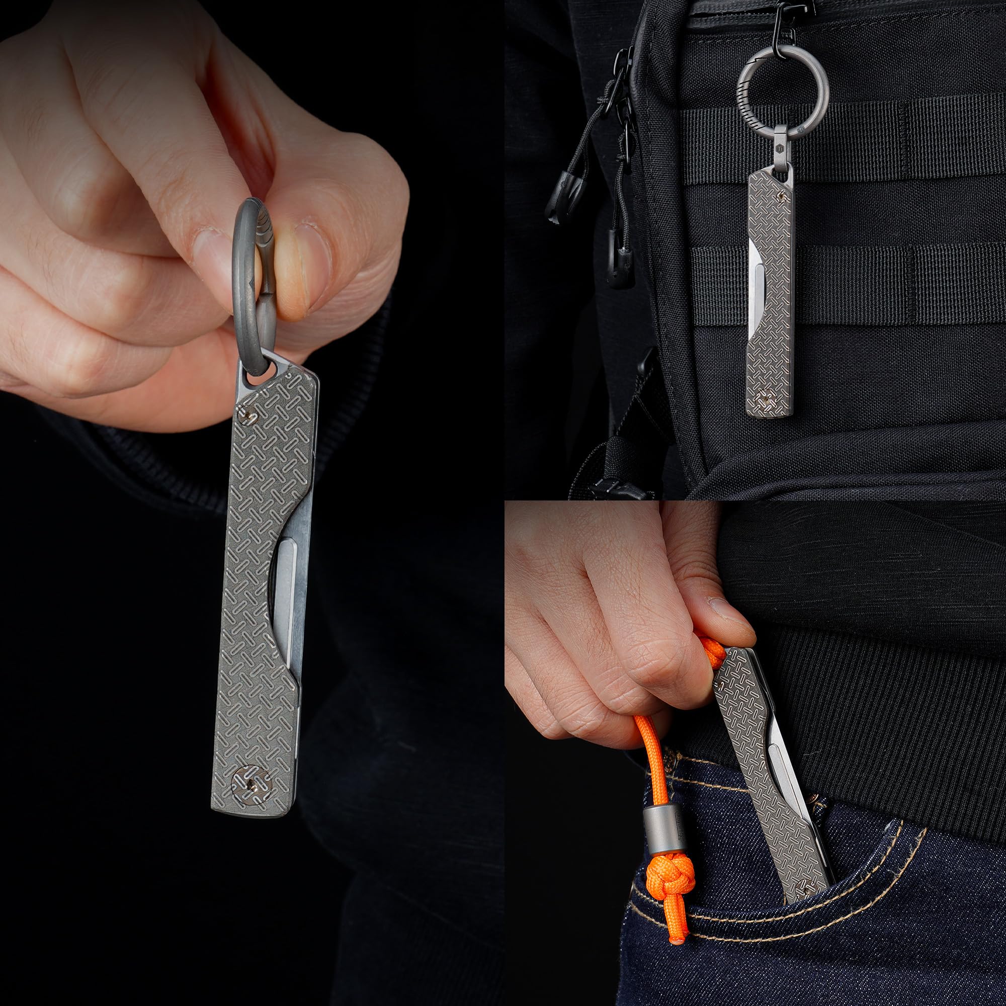 KeyUnity KK01KUP Coltello Pieghevole in Titanio, Coltello Tascabile EDC con Lama Sostituibile #24, per Caccia all'Aperto, Campeggio, Pesca, Escursionismo per Uomini e Donne (Modello KU)