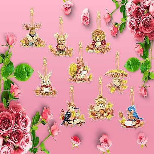 Miniatura 5 de YUE ZHE 9 llaveros de pintura de diamantes de animales, kits de arte de diamantes de animales para adultos, pintura 5D de doble cara para adultos,