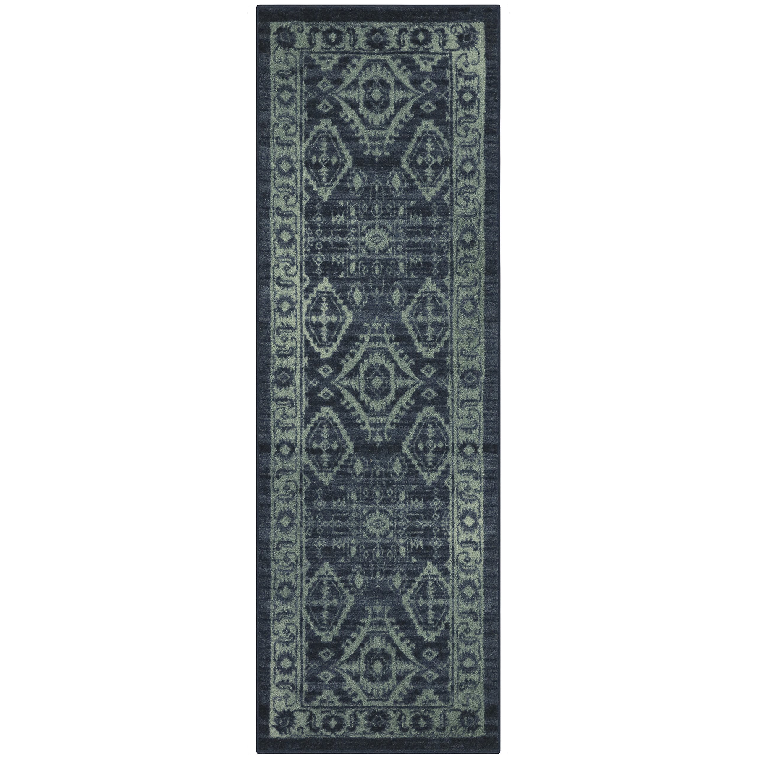 Maples Rugs Georgina Traditional Runner Rug – Made in USA – Washable, Non Slip Indoor Carpet for Hallway, Kitchen, and Laundry Room, 1'8 x 5', Navy