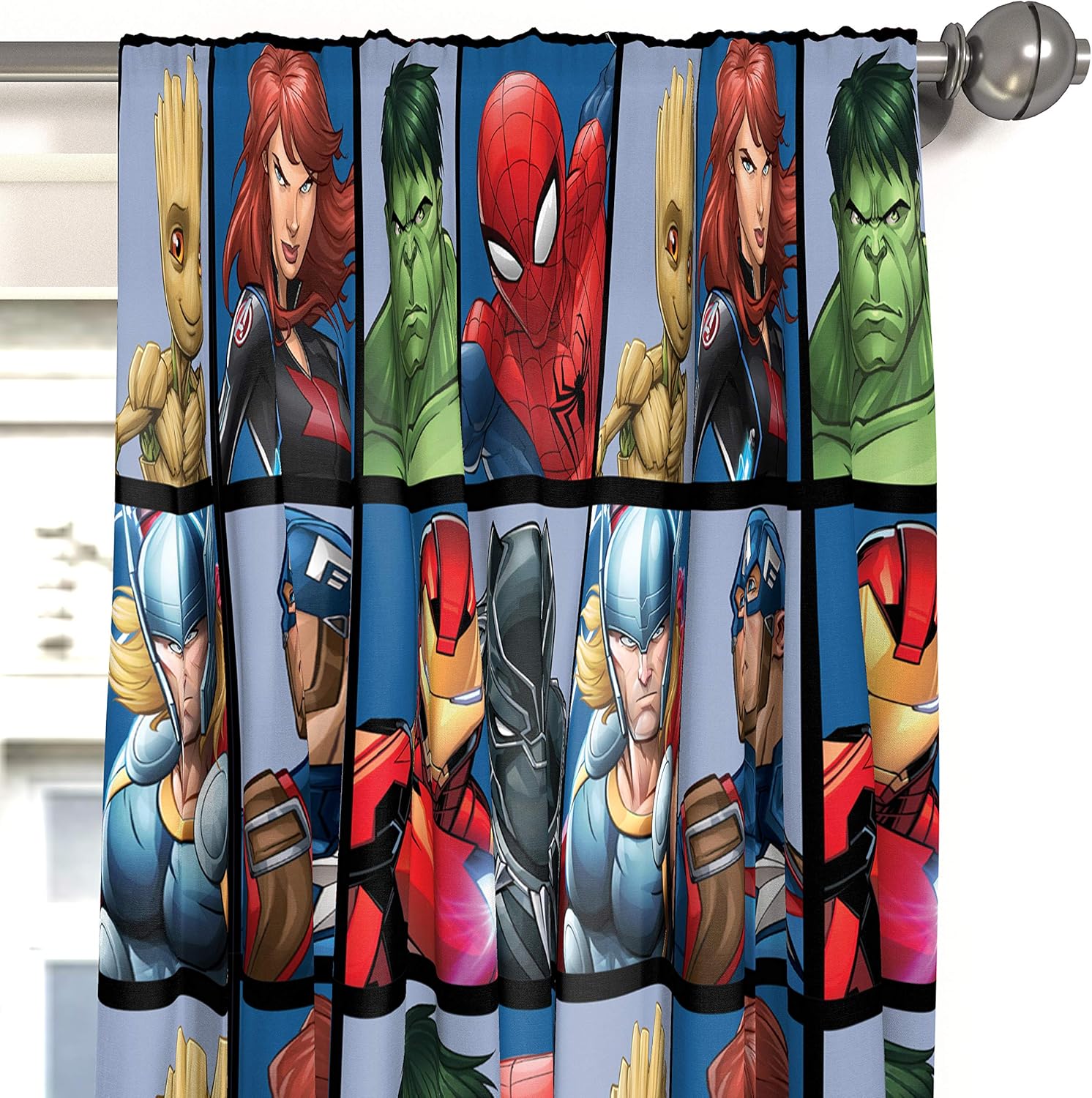 Jay Franco Marvel Avengers Team 84" inch Drapes 4 Piece Set - Beautiful Room Décor & Easy Set up - Window Curtains Include 2 Panels & 2 Tiebacks (Official Marvel Product)