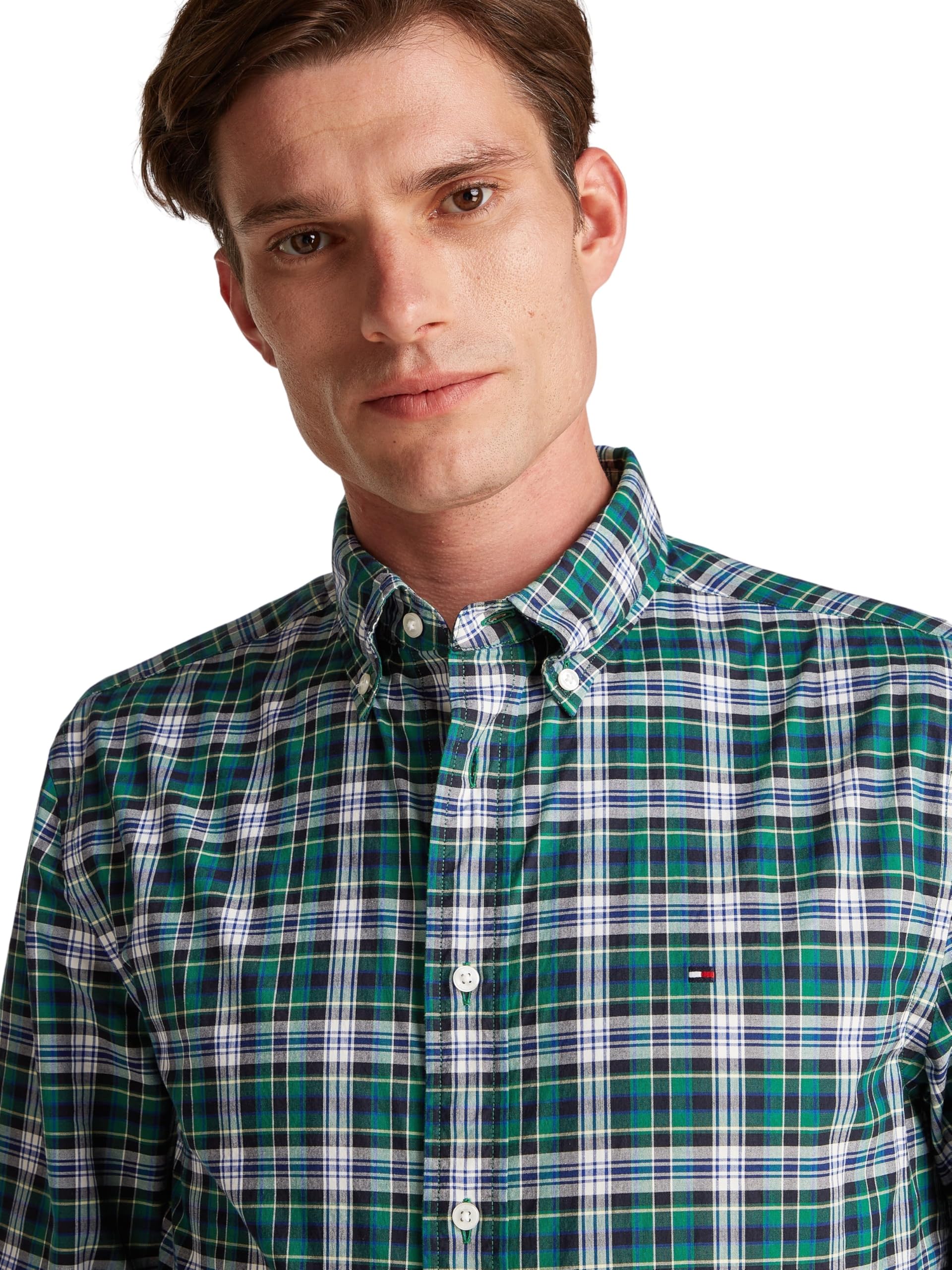 Tommy Hilfiger Męska koszula Flex POPLIN Plaid Small RF MW0MW37557 L/S Koszula, Zielona, XS, Zielony (Nouveau Green/Allover), XS