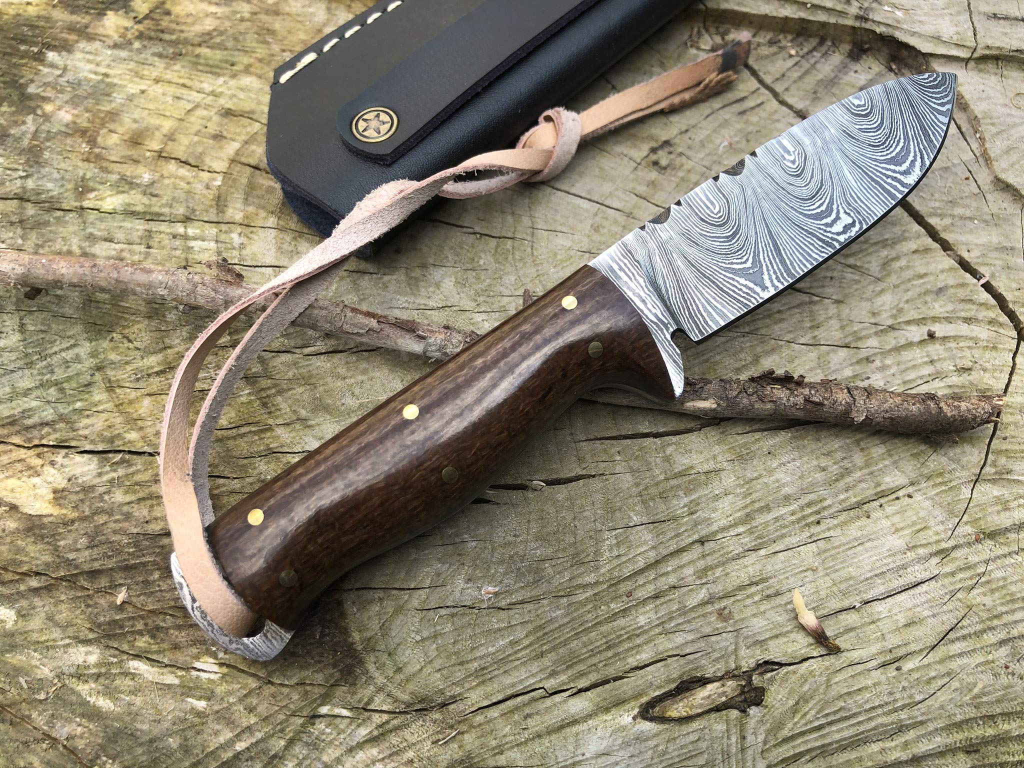 Perkin Coltello da Caccia Damasco con Coltello Sharpcraft a Lama Fodera SK1300