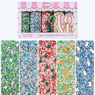 Confect Christmas Sprinkles | Christmas Sprinkles - Green White Silver Blue Red Sparkling Sugar I Christmas Tree Stocking & Snowflakes for Dessert Decorating- 5 Oz