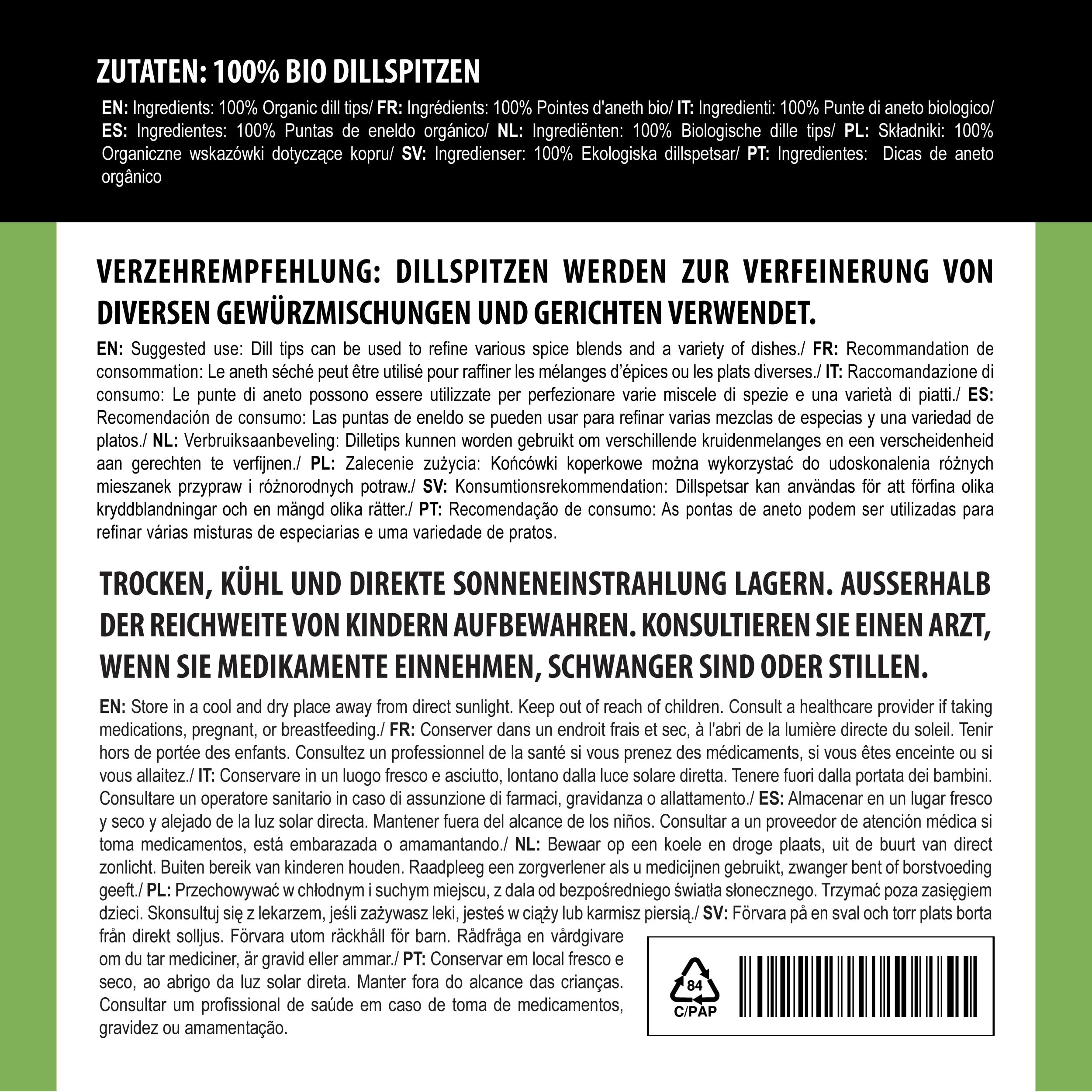 Alpi Nature Aneth Séché BIO 250g, Pointes d'Aneth Séché et Frotté pour Cornichons, Sauces et Marinades