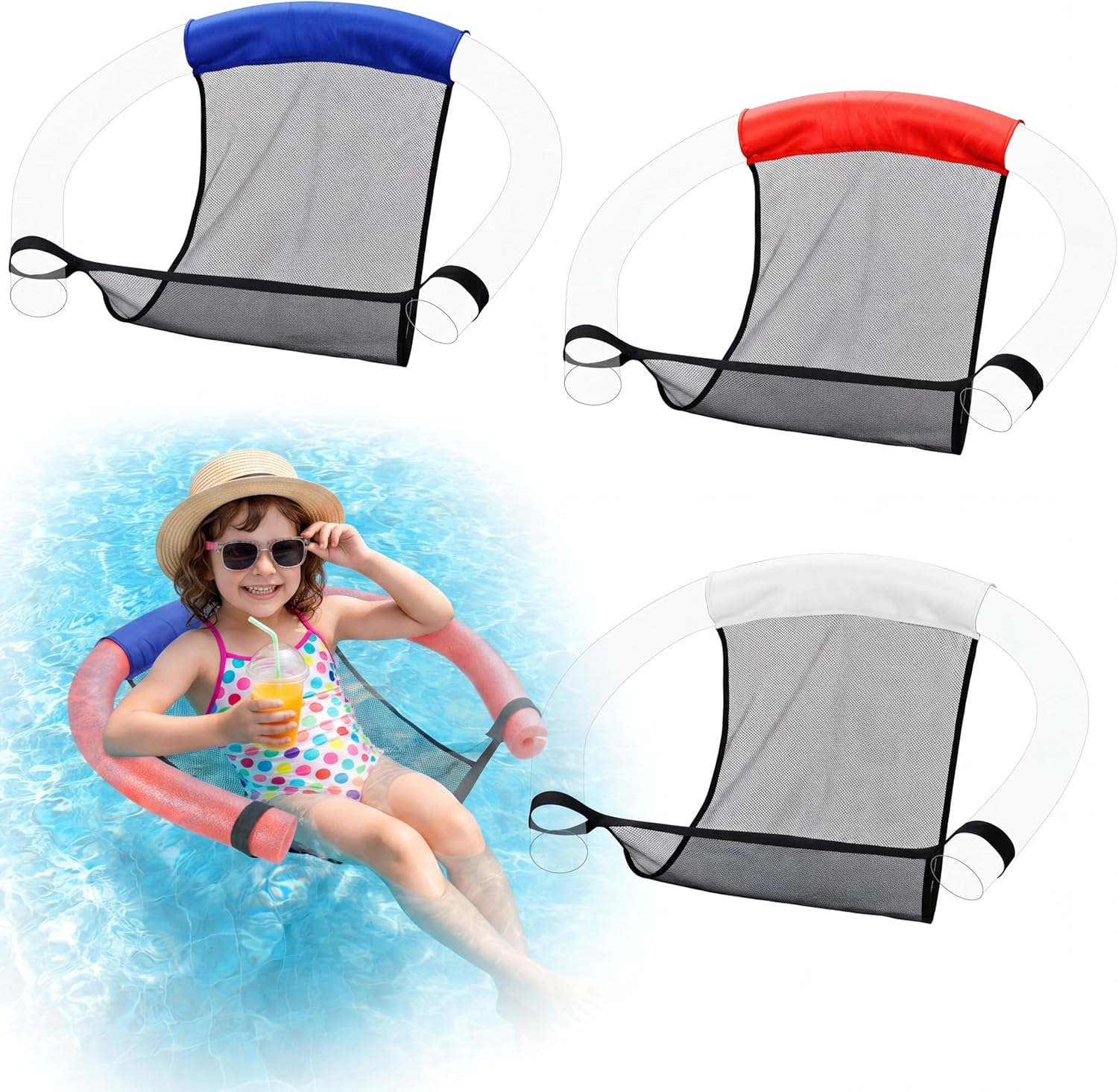 Soulchen Mesh Floating Pool Noodle Chair Sling Water Float Seat for 250th Anniversary USA Outdoor Party Toy Adult Summer Beach Swimming Accessories, Pool Noodle Not Included
