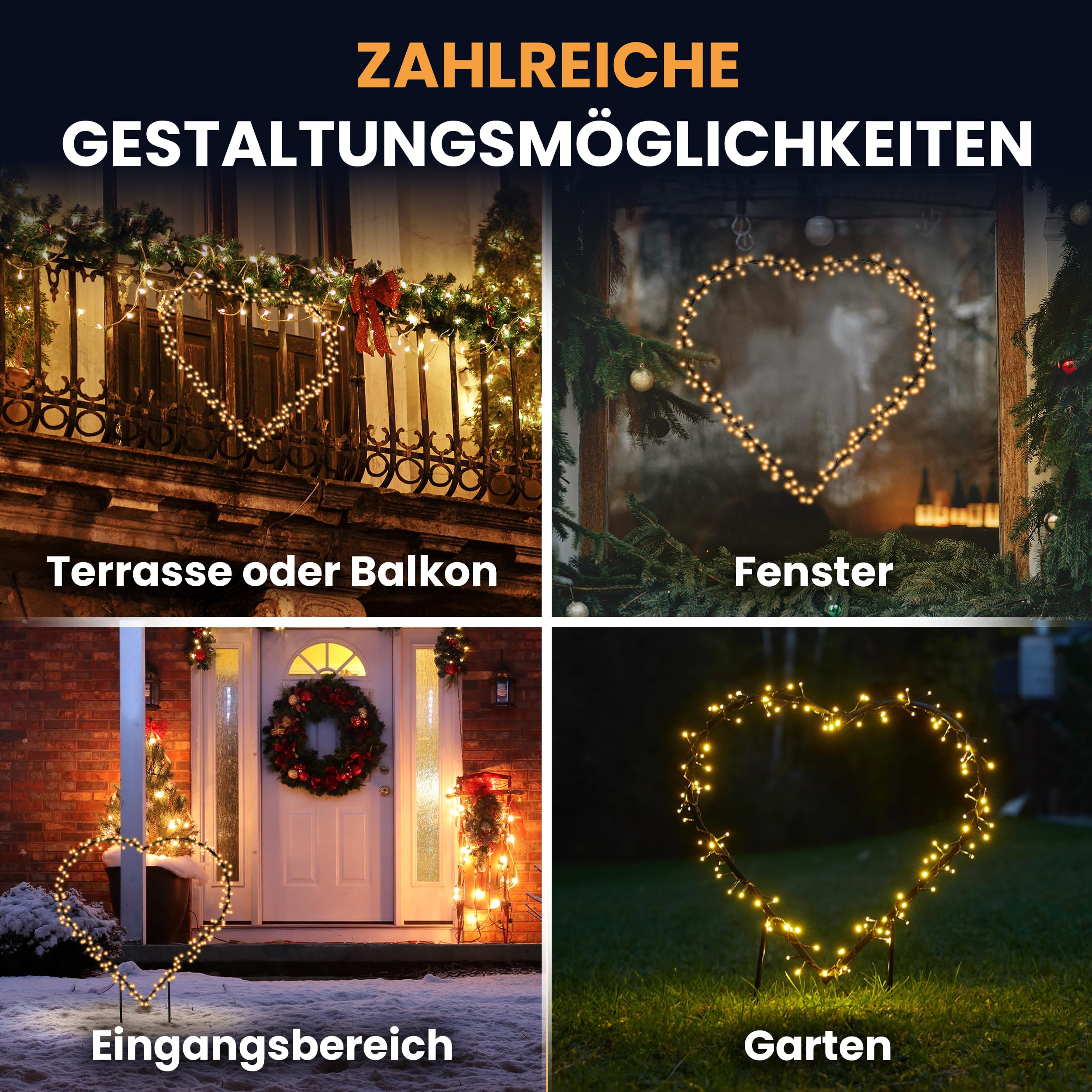 Gartenpirat Weihnachtsdeko Herz 60 x 58 cm mit Erdspieß 120 LED warmweiß mit Timer-Funktion Lichterkette Weihnachtsbeleuchtung Figur Außenbeleuchtung außen