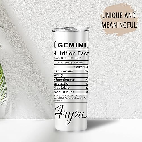 Miniatura 5 de Vaso delgado de acero inoxidable con texto en inglés Géminis Nutrition Facts Zodiac Sign (datos nutricionales), vaso de flores del mes de