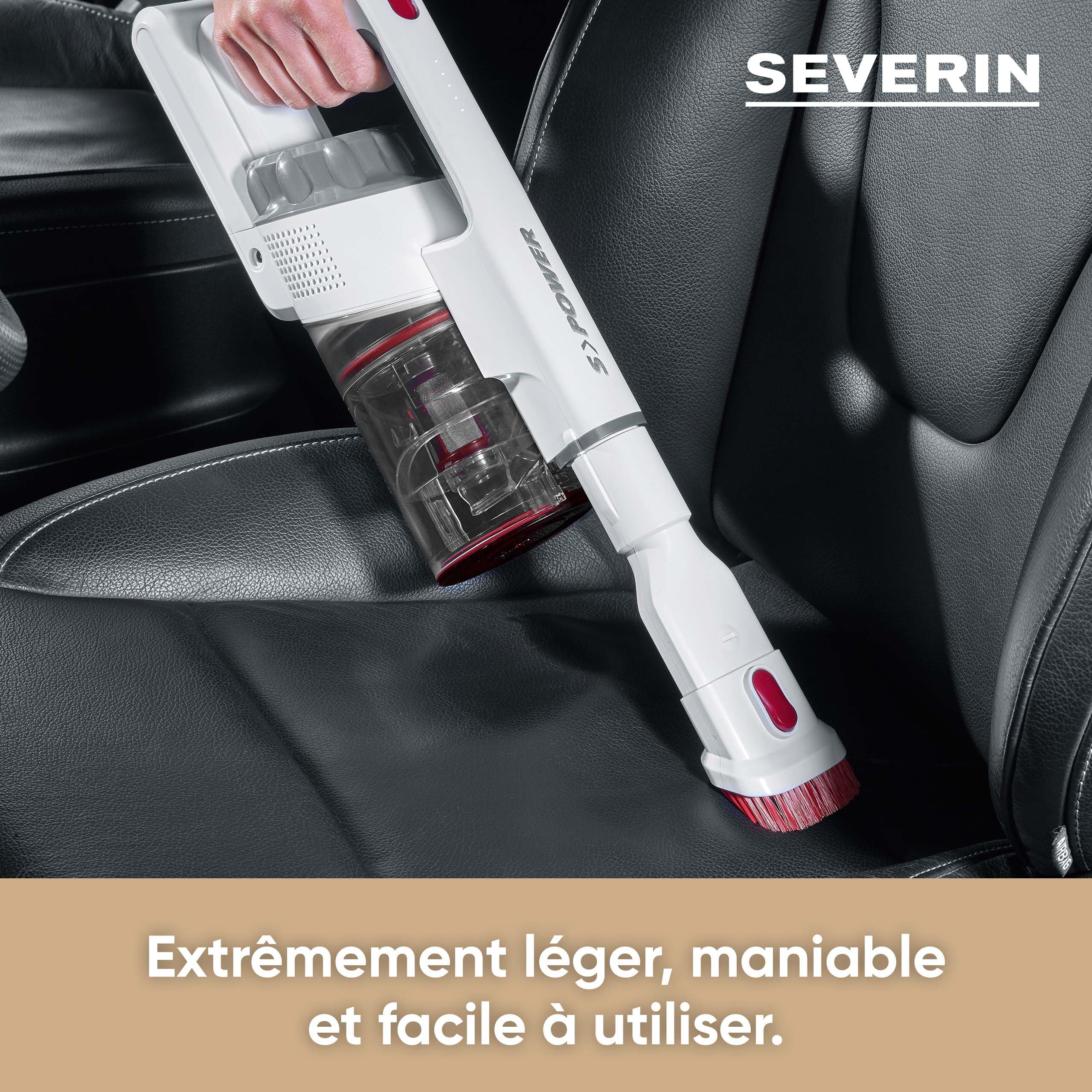 Severin Aspirateur Balai Multifonction sans Sac 22,2V sans Fil, 40 Min. d'autonomie, Brosse rotative High-Speed, Aspirateur Puissant avec éclairage LED, Filtre HEPA, Blanc, HV7152