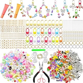 Keychain Making Kit Keychain Charms Bulk Y2k Lip Gloss Kindle Charms Phone Bag Charm Kit Cute Beaded Key Chain 300Pcs Beads 100Pcs Charm for DIY Key Chain Kits Accessories Jewelry Making Supplies