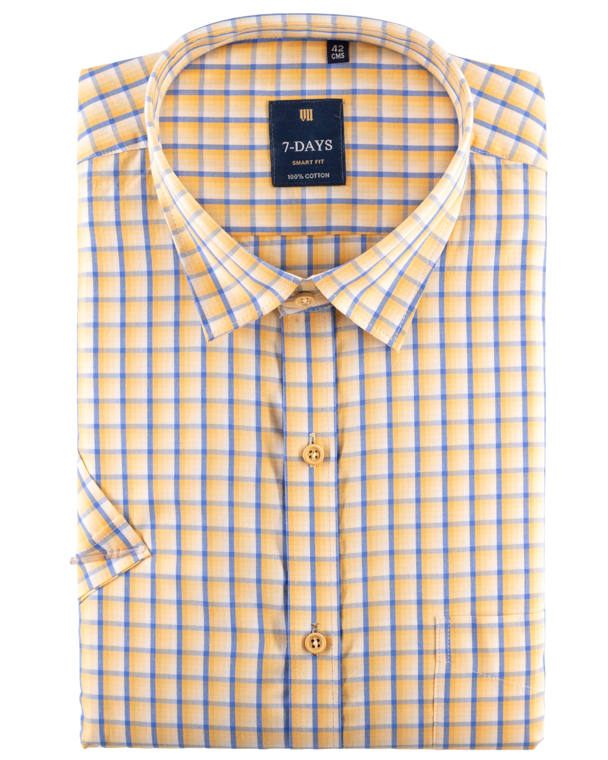 7-days Men's Half Sleeve Premium Cotton Shirt – Tailored Fit (Between Slim & Regular), Check, with Pocket – Versatile Shirt for Office, Casual, and Semi Formal Wear-picture-14