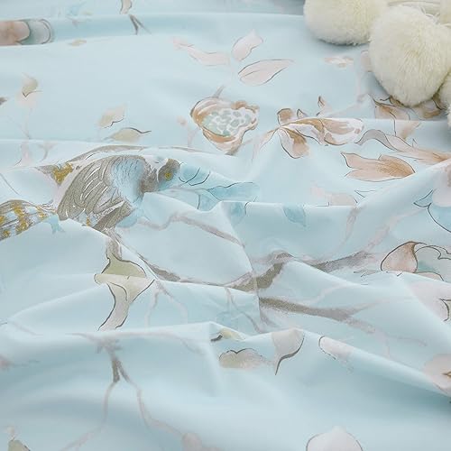 Miniatura 9 de FADFAY Juego de ropa de cama floral estilo campestre francés con estampado de pájaros azules, colección de faldas de cama, 800 hilos, 100% algodón