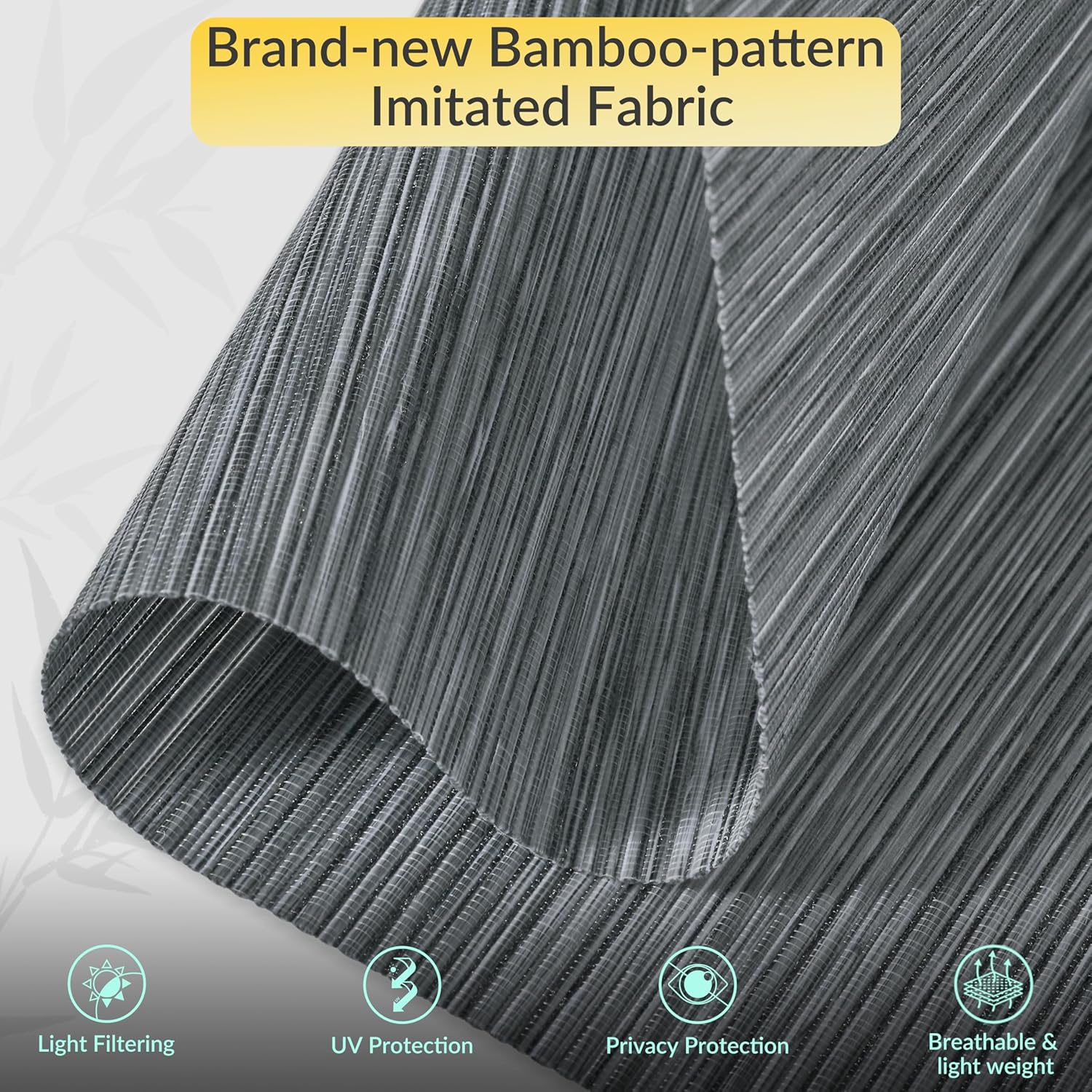 No Drill Roman Shades for Windows, Blackout Cordless Roman Blinds, Bamboo-Patterned Fabric, No Tools Easy Install, No Fray for Living Room, Bathroom, Bedroom, Bluish Gray, 59" W x 56" H