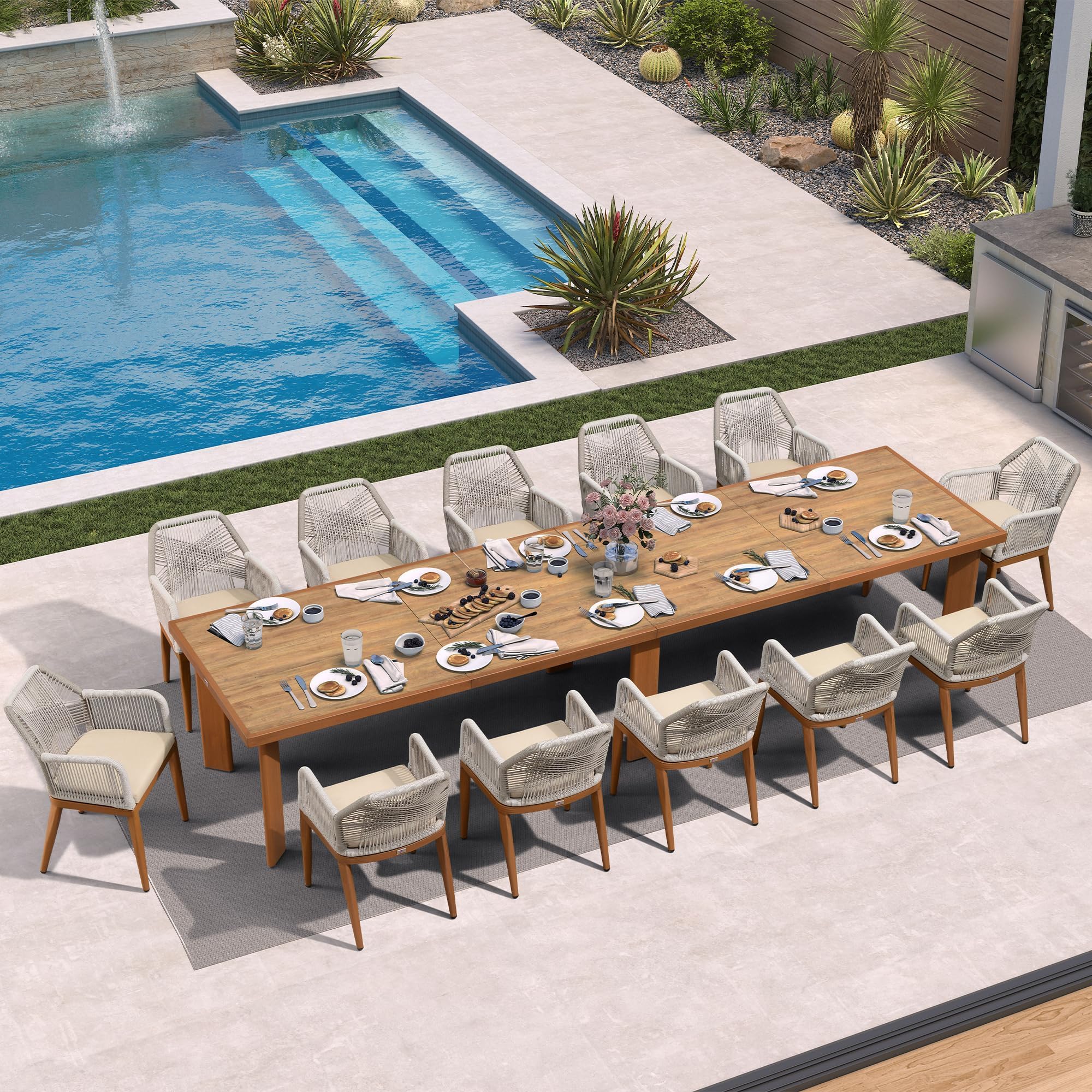PURPLE LEAF 13 Pieces Patio Dining Set with Cushion and Arm, Deep Teak