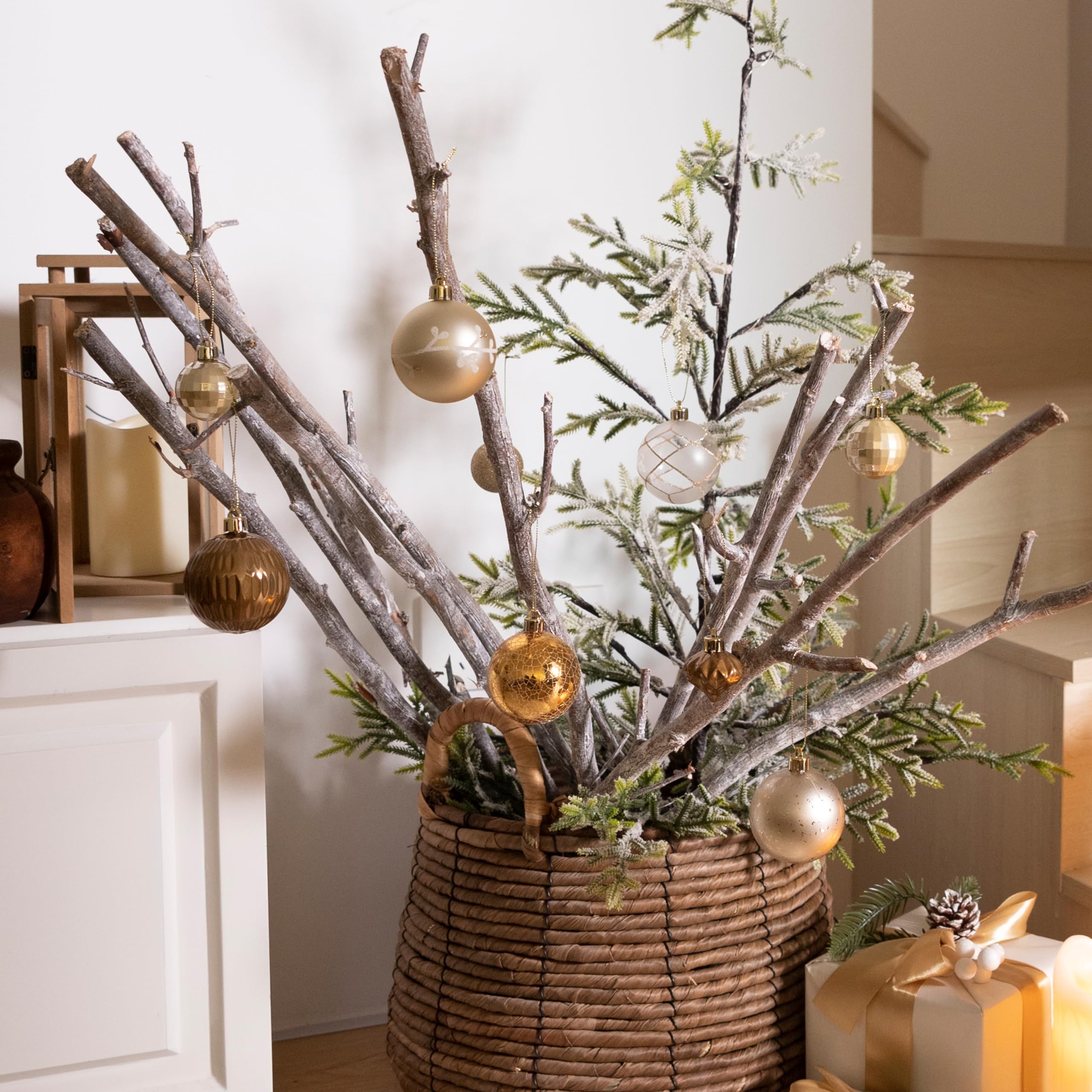 DECOR BY HANNAH Ozdoby świąteczne - 21-karatowe eleganckie złote i białe ozdoby świąteczne do dekoracji choinkowych, opakowanie ekonomiczne