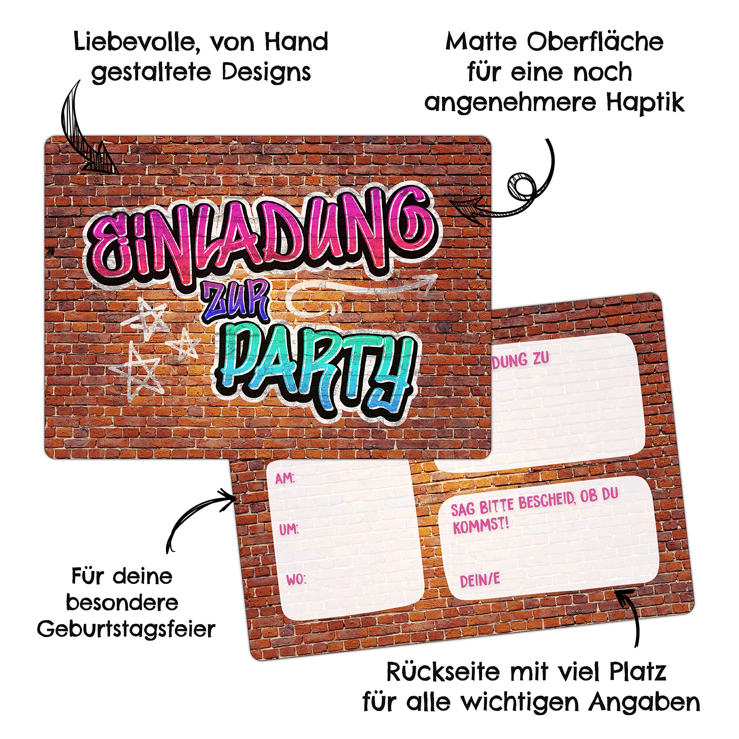 12 biglietti d'invito per il compleanno per ragazze – Motivo Grafitti rosa – inviti di compleanno per la tua festa di compleanno (DIN A6 con angoli arrotondati