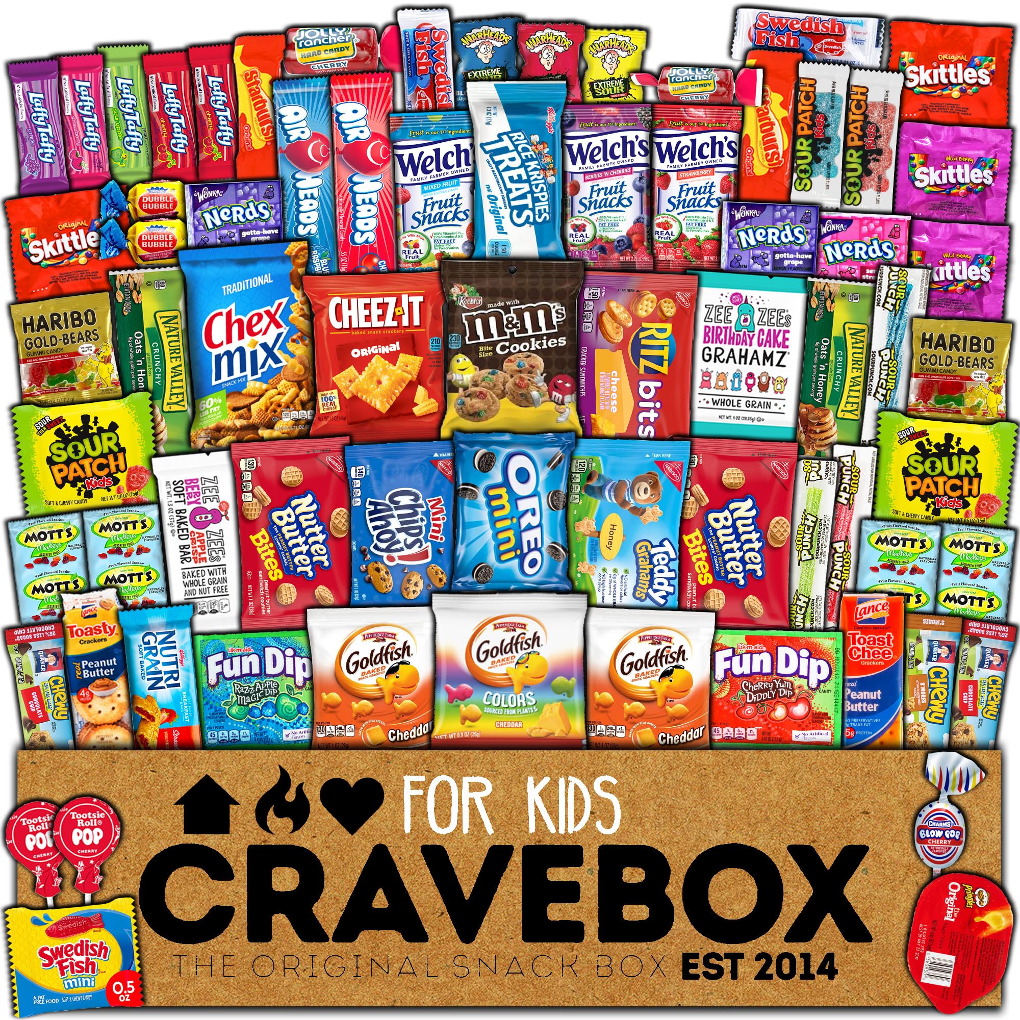 Kids Snack Box (55 count) Easter Fun Variety Snacks Pack Care Package - College Back to School