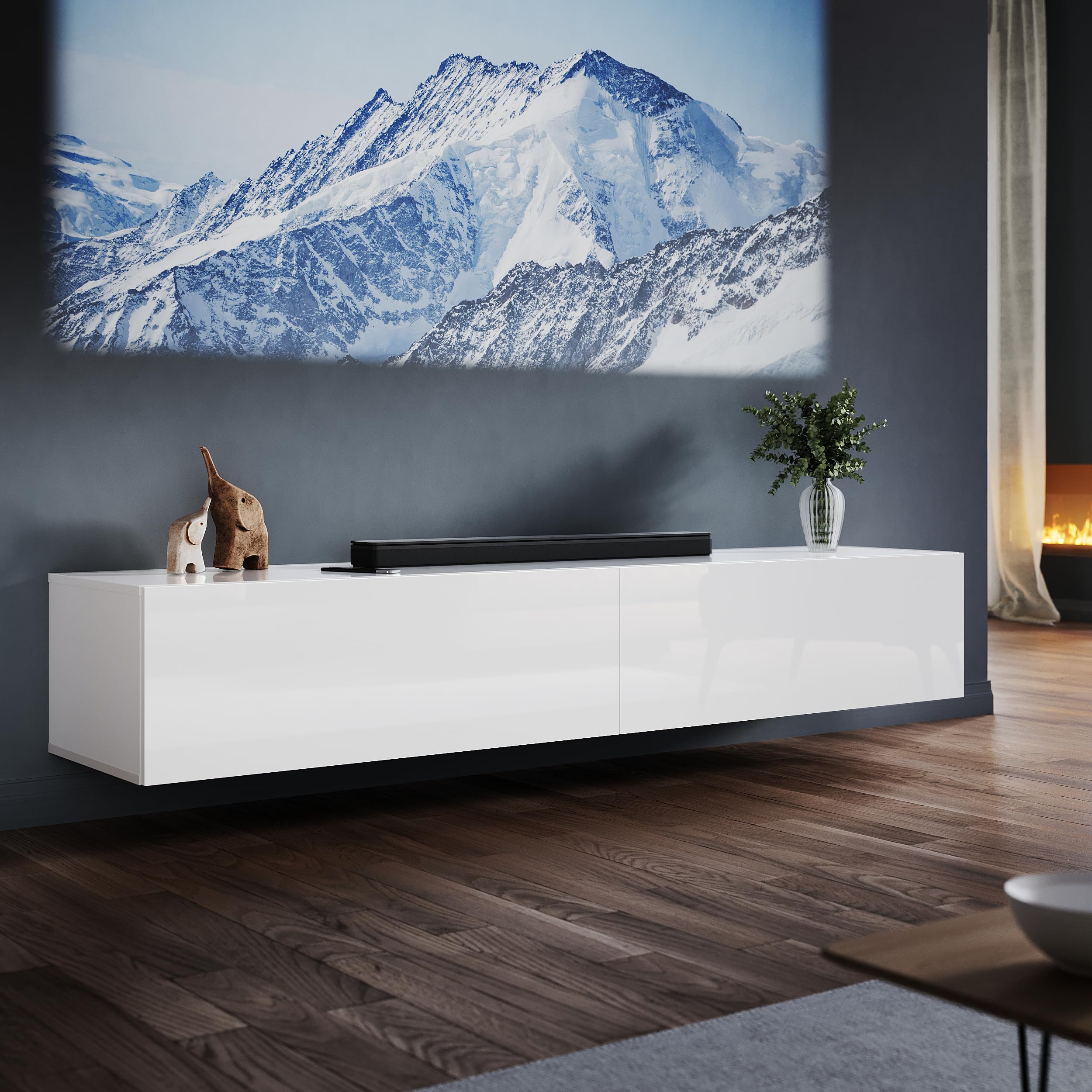 ELEGANT Floating TV Stand Cabinet Unit with Pull-Down Door, 180x40x30cm — image 1