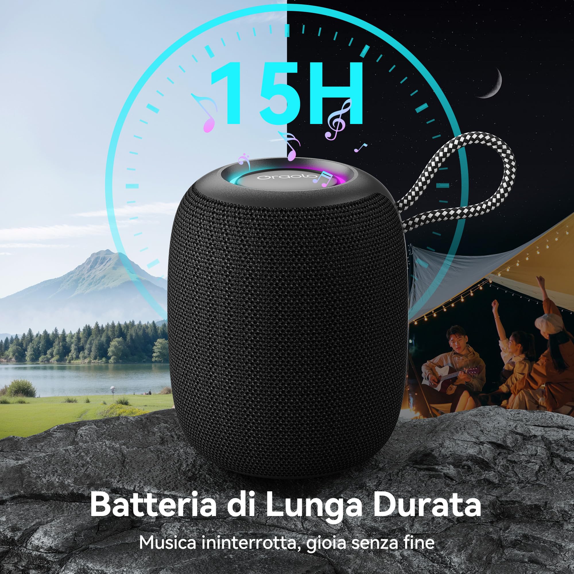oraolo Cassa Bluetooth Portatile Altoparlante Doccia | 15W Impermeabile Bluetooth 5.4 Extra Bassi Attivi Chiamata Vivavoce per Casa Esterno Doccia
