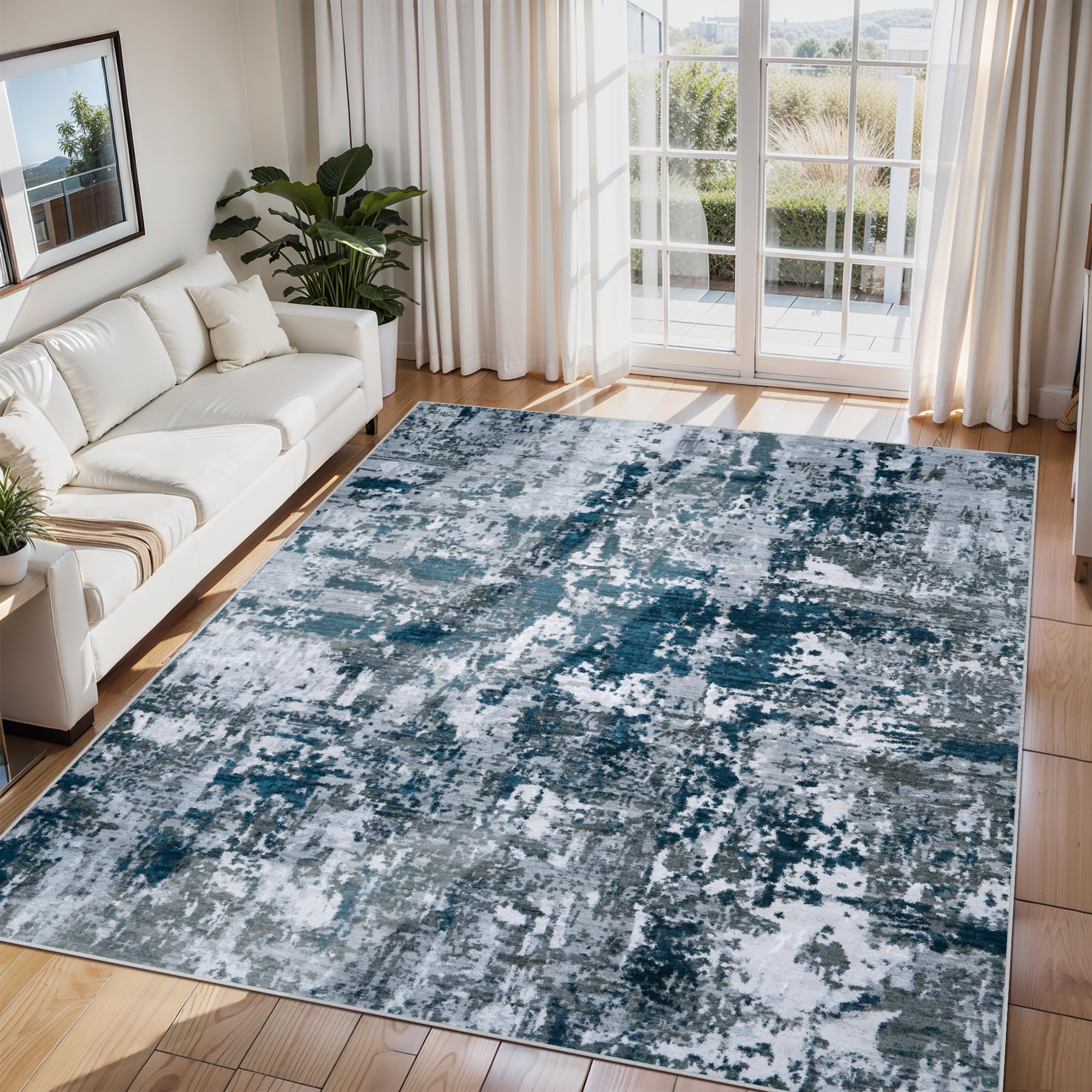 6x9 Area Rugs for Living Room Washable Bedroom Dining Room Navy Grey — image 1