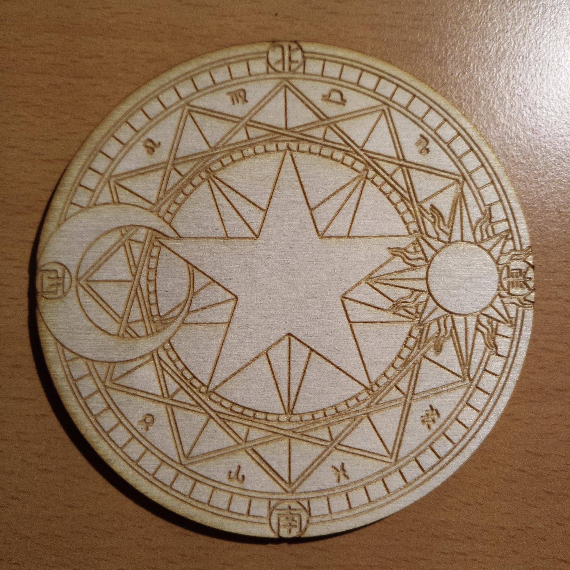 Set of 4 Wooden Drink Coasters Cardcaptor Sakura Magic Circle Magic Spell (3.5'')