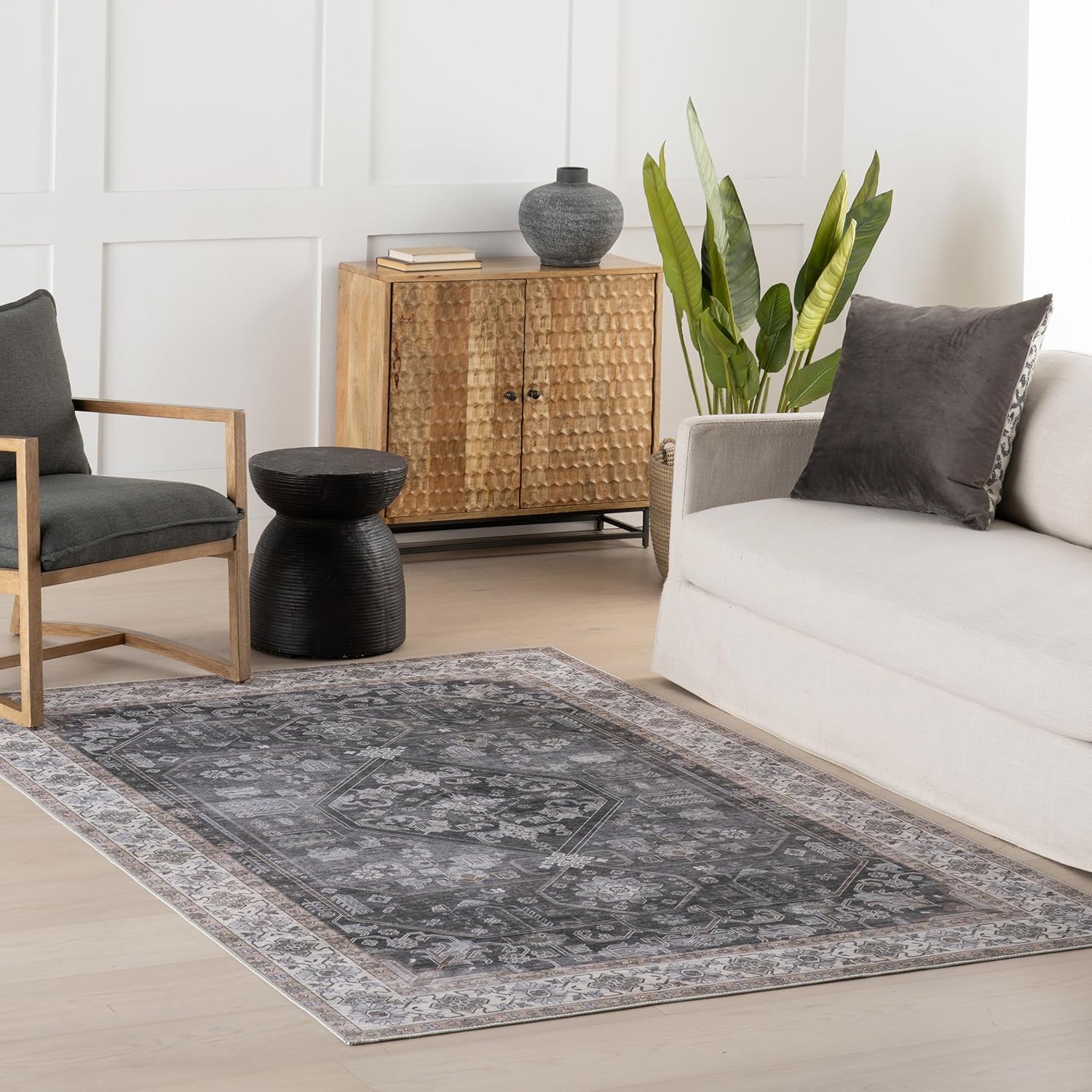 Nuloom Kalaya Medallion 3' x 5' Machine Washable Accent Rug for Living Room Bedroom Dining Room Entryway, Charcoal