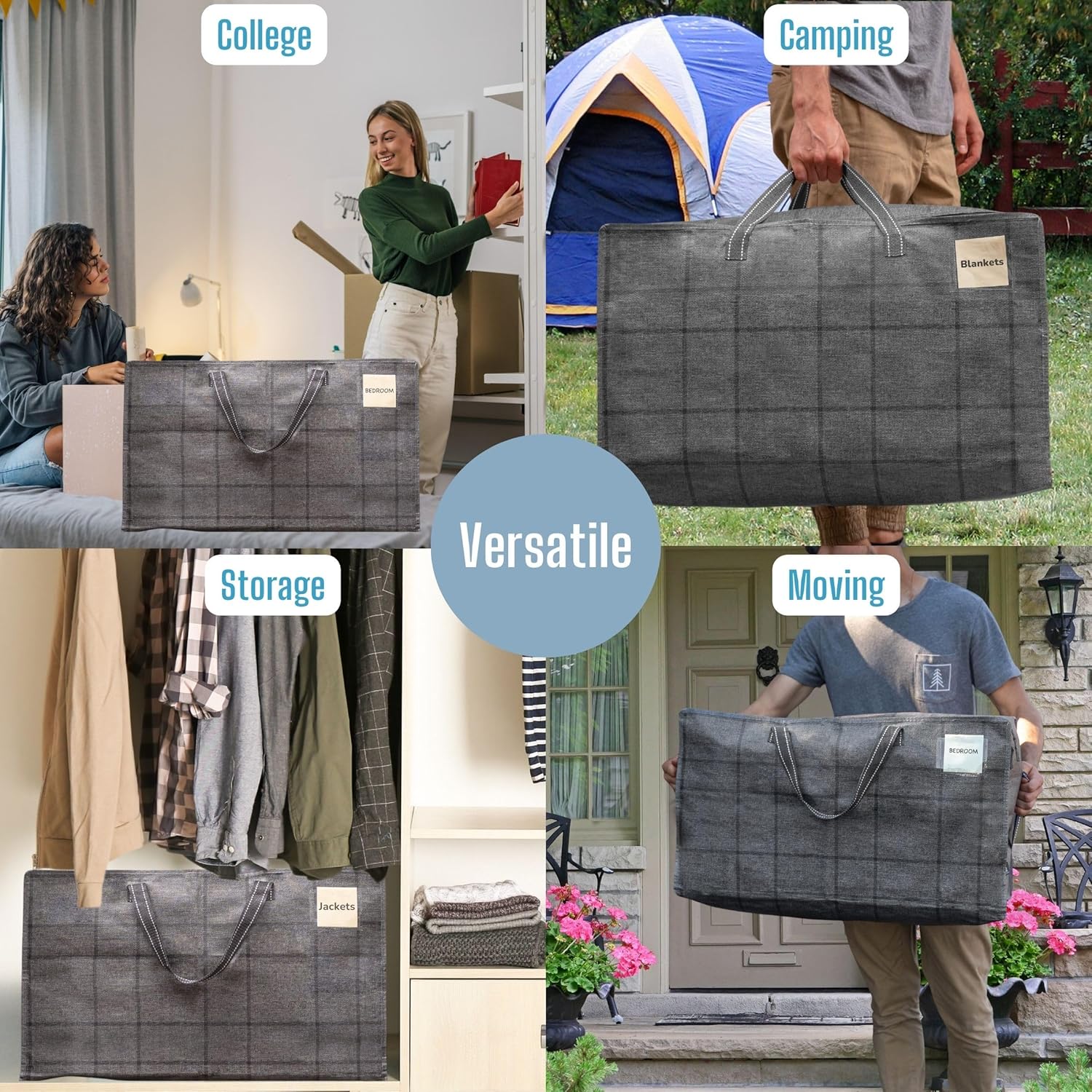 VENO 8 Pack Extra Large Heavy Duty Moving Bags with Wide Opening & Reinforced Handles, Reusable Storage Tote Bags with Strong Zippers for Clothes, College Dorm Essentials & Moving Supplies - Image 7