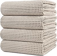 Polyte 430 GSM Microfiber Waffle Weave Bath Towels - Oversize 60x30 Inch Quick Dry Lint-Free 4 Pack