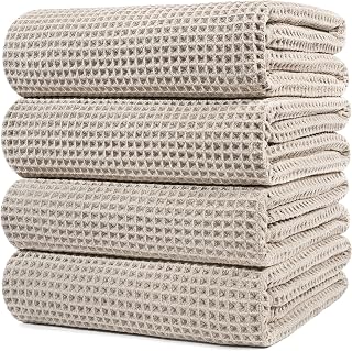 POLYTE Oversized 430 GSM Microfiber Waffle Weave Bath Towels 60x30 Inch Quick Dry Lint-Free 4 Pack