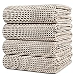 POLYTE 430 GSM Microfiber Oversize Quick Dry Lint Free Bath Towel, 60 x 30 in, 4 Pack (Waffle Weave)
