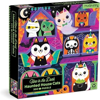 Mudpuppy Haunted House Cats Glow in the Dark Puzzle – 300 Piece Puzzle Featuring Spooky Cats on Halloween