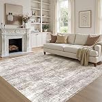 9x12 Area Rugs for Living Room: Washable Large Neutral Abstract Rug Soft Non Slip Stain Resistant Low Pile Indoor Carpet for Bedroom Dining Room Nursery Office Playroom - Grey White Brown