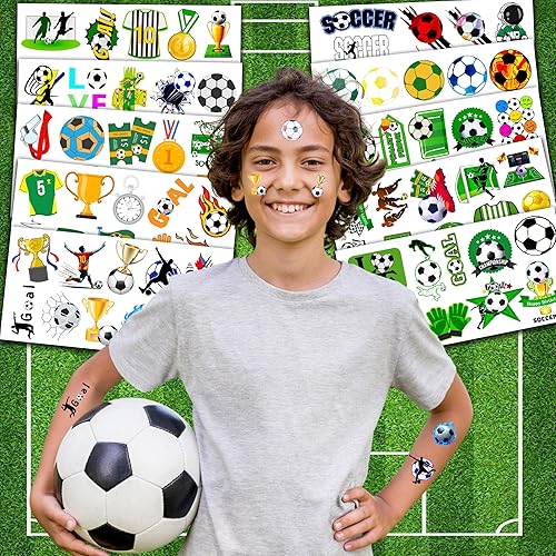 Miniatura 3 de 8 hojas (96 piezas) Tatuajes de fútbol Tema Deportivo Fiesta de Cumpleaños Decoraciones Suministros Favores Decoración Pegatinas para Niños Niñas