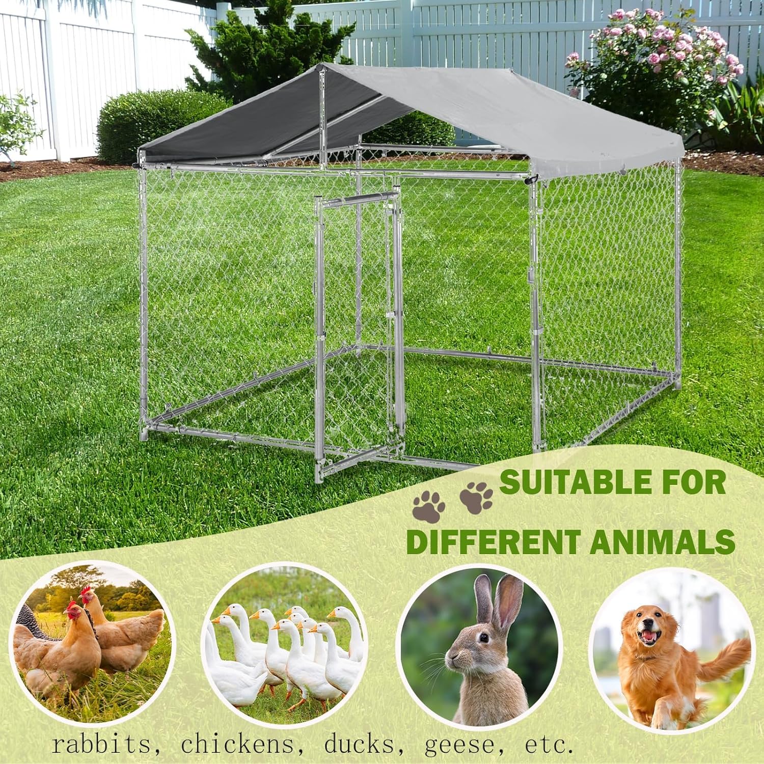 6.6 ×6.6×5.6FT Dog House,Outdoor Dog Kennel for Large Dog,Heavy Duty Galvanized Steel Dog Enclosure with Waterproof Cover/Safe Lock for Rabbits Chicken Cat