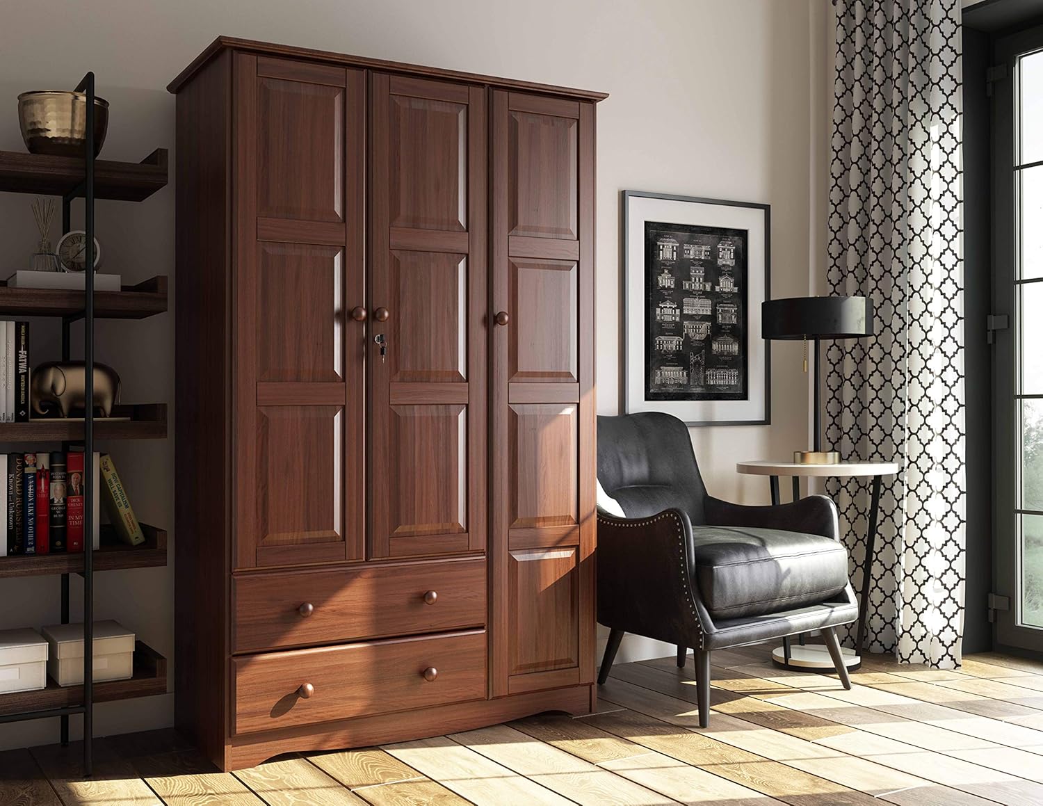 Palace Imports 100% Solid Wood Grand Wardrobe/Armoire/Closet w/Shelves & Drawers, Mocha, 45.75" w x 72" h x 23" d. Renewable Eco-Friendly Wood, Made in Brazil