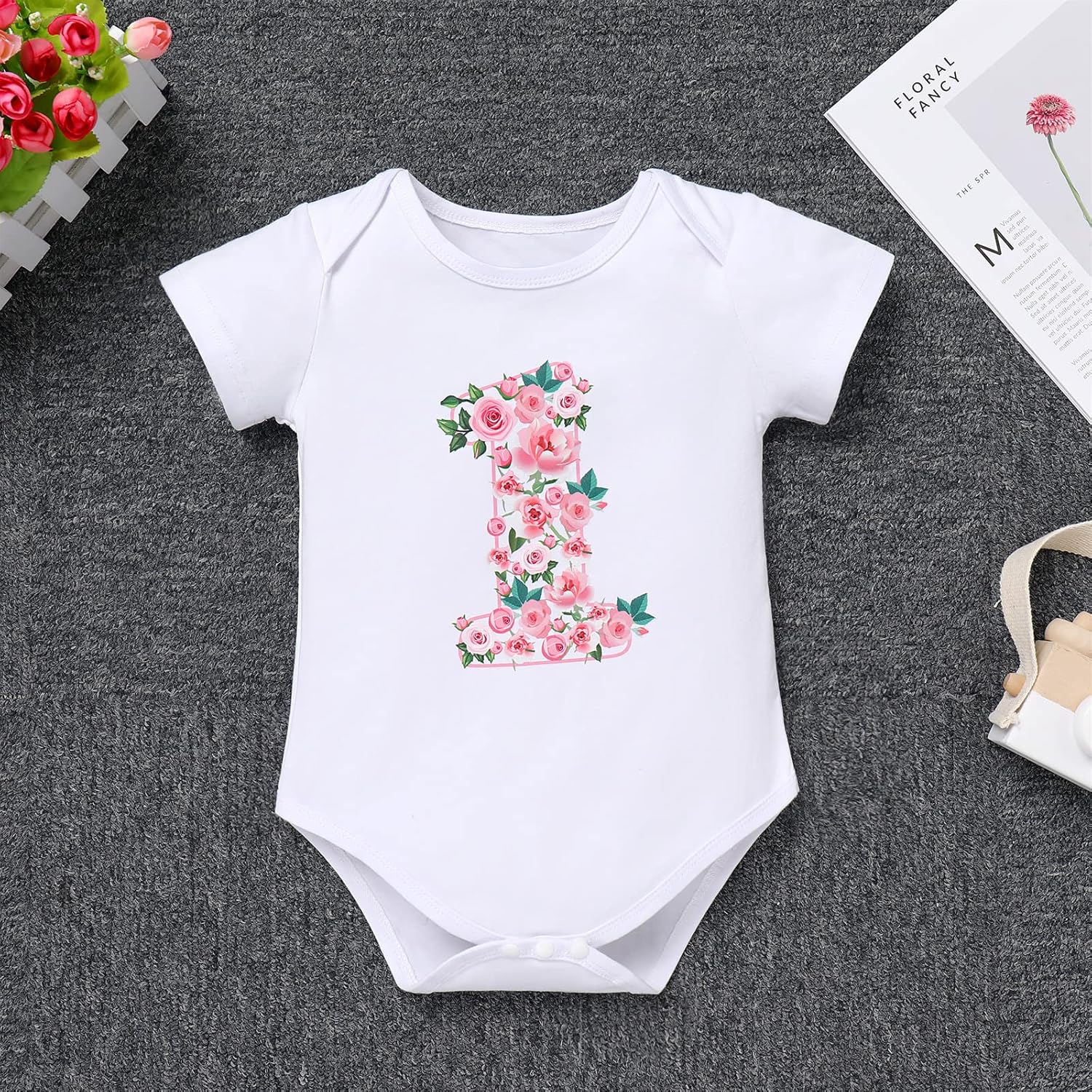 IBTOM CASTLE Baby Girl One Year Old Birthday Floral Lace Party Cake Smash Romper+Tutu Skirt Set+Crown Photo Shoot Clothes - Image 6