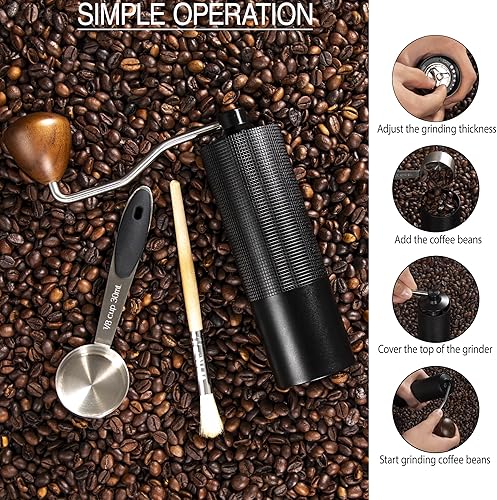 Miniatura 5 de WYN Molinillo de café manual con rebabas de acero inoxidable - Molinillo de café portátil de mano para café fresco, camping, viajes y hogar - Tamaño